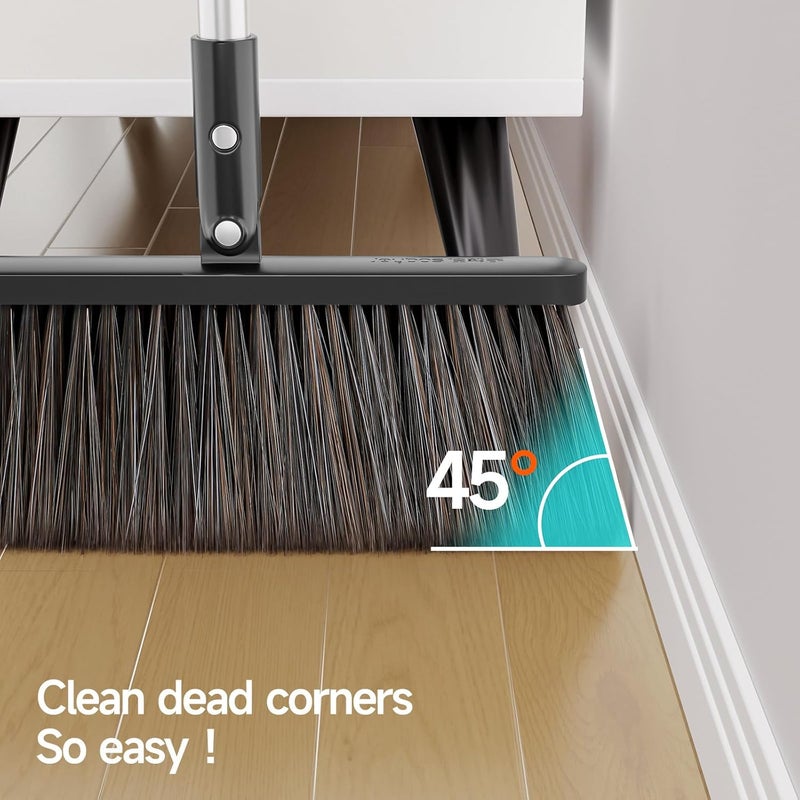 CTIME Broom and Dustpan Set, Extra Brush Head & 51.6" Adjustable Long Handle Standing Dustpan Set, with Dust Pan Teeth to Clean Pet Hair, Easy Sweeping Suitable for Home Kitchen Office Lobby - Image 5